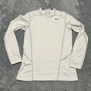 Nike Pro Combat Hyperwarm Lite Shirt Mens Medium White Fitted Long Sleeve